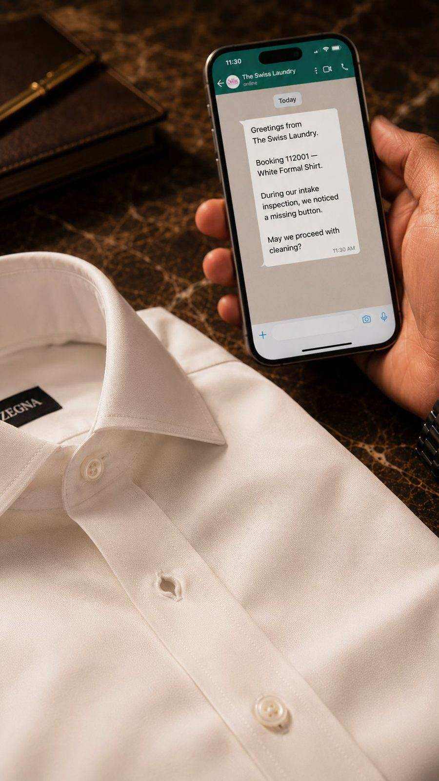 WhatsApp approval Zegna shirt — The Swiss Laundry Kolkata